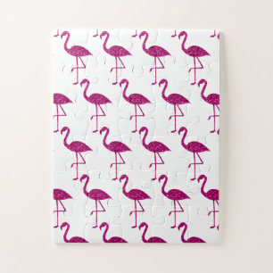 Sparkly flamingo Pink glitter faux sparkles white Jigsaw Puzzle