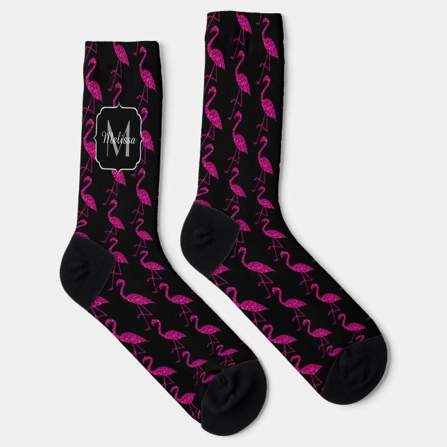 Sparkly flamingo Pink glitter pattern Monogram Socks (Right)