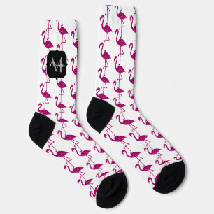 Sparkly flamingo Pink glitter pattern Monogram Socks
