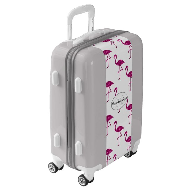 Sparkly flamingo Pink glitter sparkles Monogram Luggage (Rotated Left)