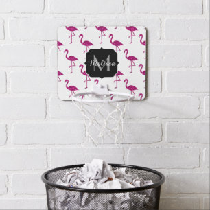 Sparkly flamingo Pink glitter sparkles Monogram Mini Basketball Hoop