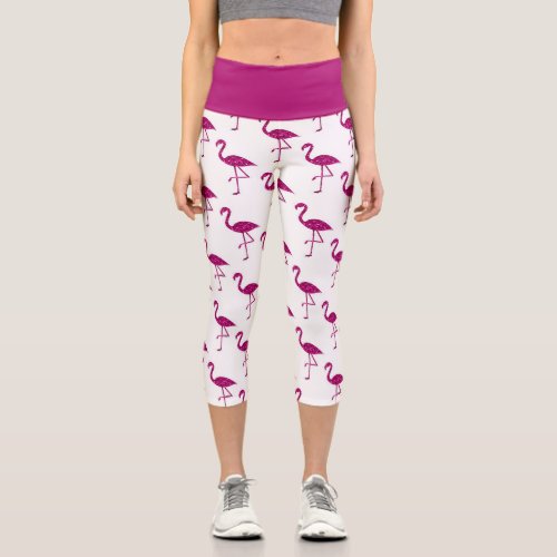 Sparkly flamingo Pink glitter sparkles pattern Capri Leggings