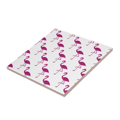 Sparkly flamingo Pink glitter sparkles pattern Ceramic Tile