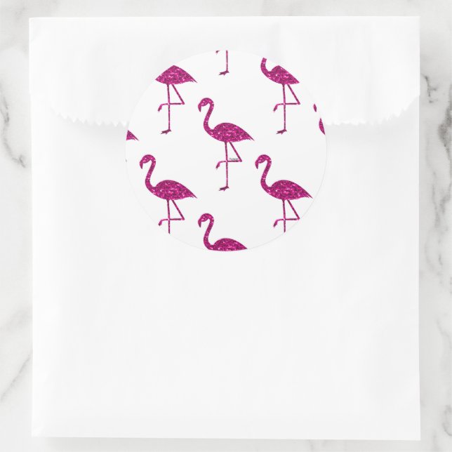 Sparkly flamingo Pink glitter sparkles pattern Classic Round Sticker (Bag)