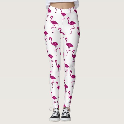 Sparkly flamingo Pink glitter sparkles pattern Leggings