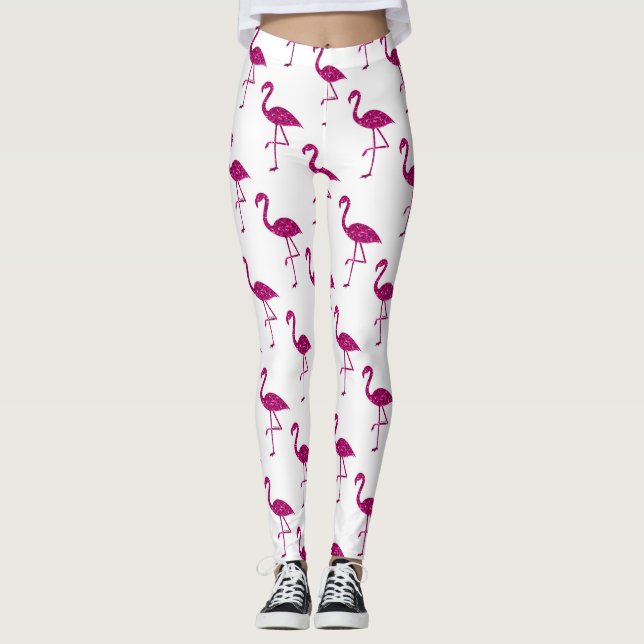 Sparkly flamingo Pink glitter sparkles pattern Leggings (Front)