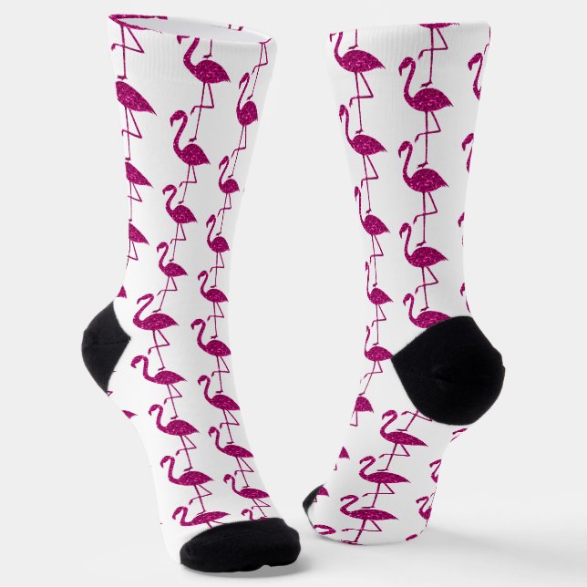 Sparkly flamingo Pink glitter sparkles pattern Socks (Angled)