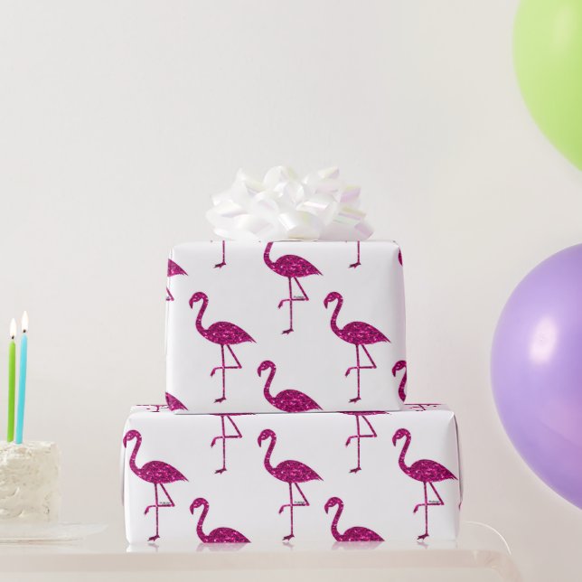 Sparkly flamingo Pink glitter sparkles pattern Wrapping Paper (Party Gifts)