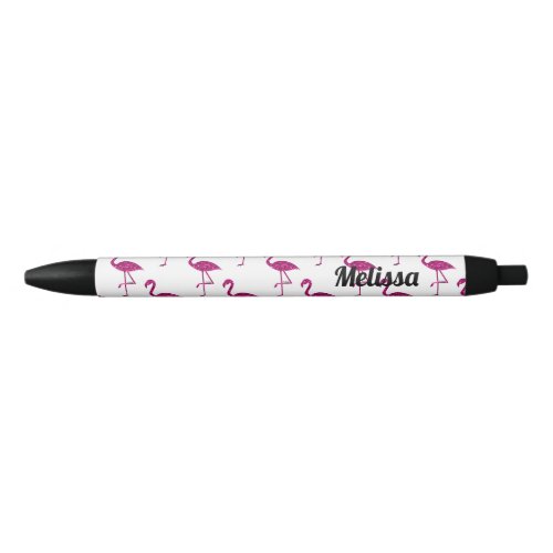 Sparkly flamingo Pink glitter sparkles Personalize Black Ink Pen