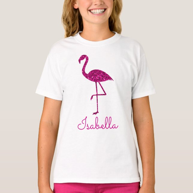 Sparkly flamingo Pink glitter sparkles Personalize T-Shirt (Front)