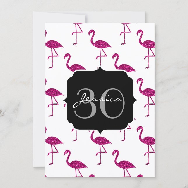 Sparkly flamingo Pink pattern Monogram invitation (Front)