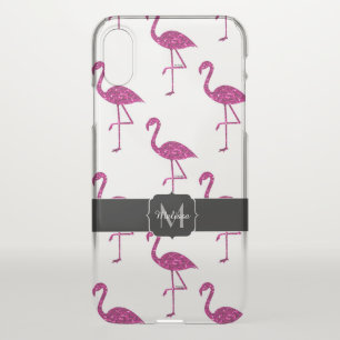 Sparkly flamingo Pink sparkles Monogram Uncommon iPhone X Case