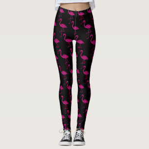 Sparkly flamingo Pink sparkles pattern black  Leggings