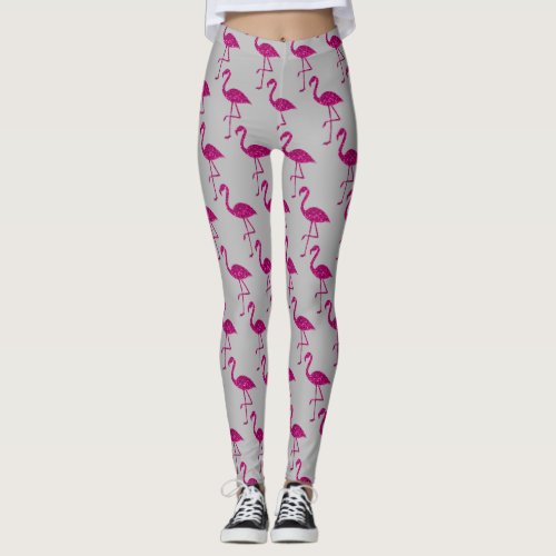 Sparkly flamingo Pink sparkles pattern gray Leggings