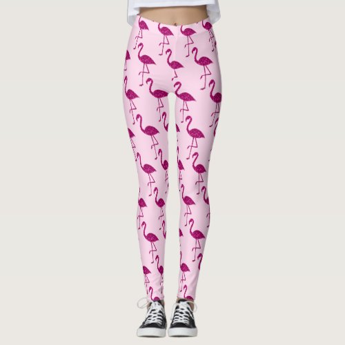 Sparkly flamingo Pink sparkles pattern Leggings