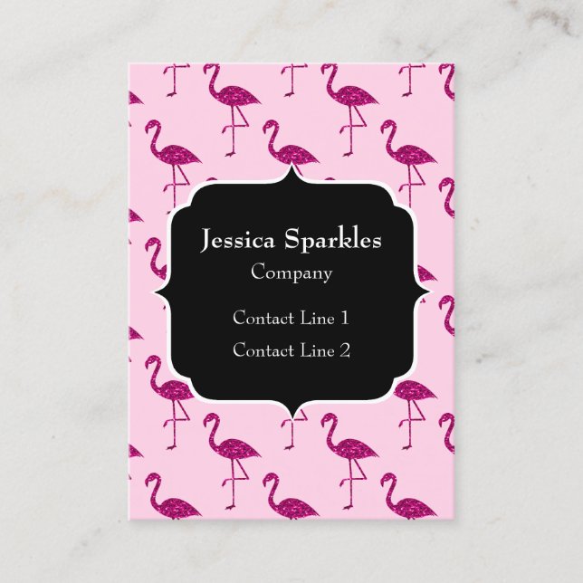 Sparkly flamingo Pink sparkles pattern Monogram Business Card (Front)