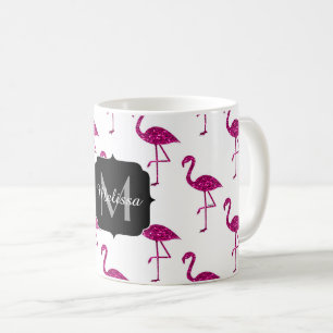Sparkly flamingo Pink sparkles pattern Monogram Coffee Mug