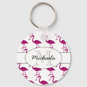 Sparkly flamingo Pink sparkles pattern Monogram Keychain