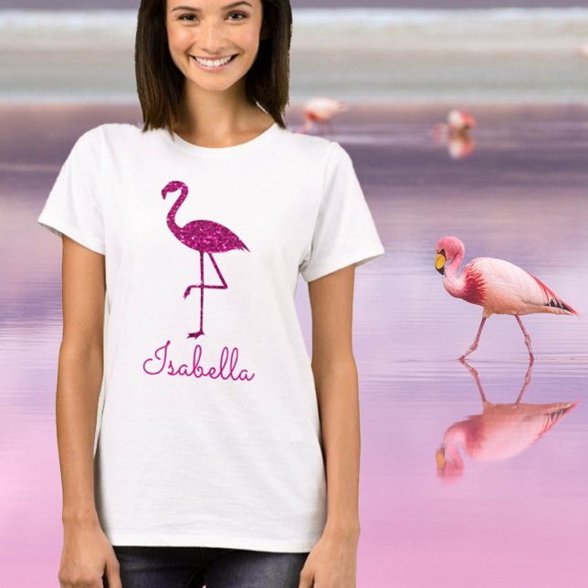 Sparkly flamingo Pink sparkles Personalize Custom T-Shirt (Creator Uploaded)