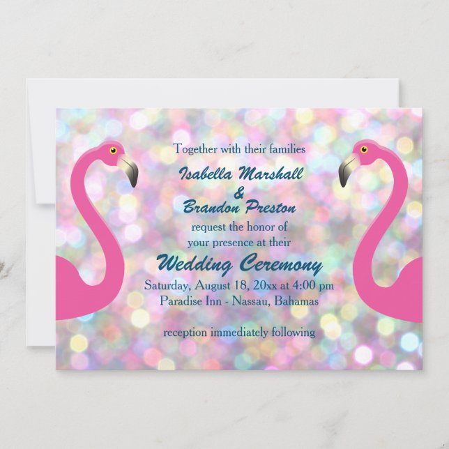 Sparkly Flamingo Wedding Invitation (Front)