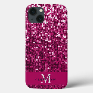  Sparkly Fuchsia|Pink Sequin/Glitter Name  iPhone 13 Case
