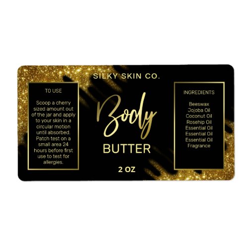 Sparkly Glitter Black And Gold Body Butter Labels