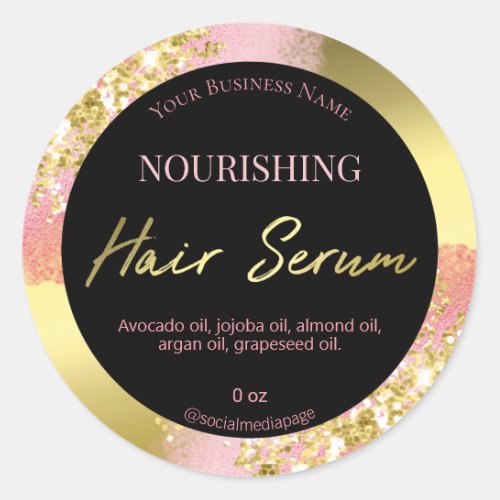 Sparkly Glitter Black And Pink Hair Serum Labels