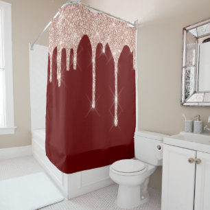 Sparkly Glitter Drips Pink Rose Burgundy Beauty Shower Curtain