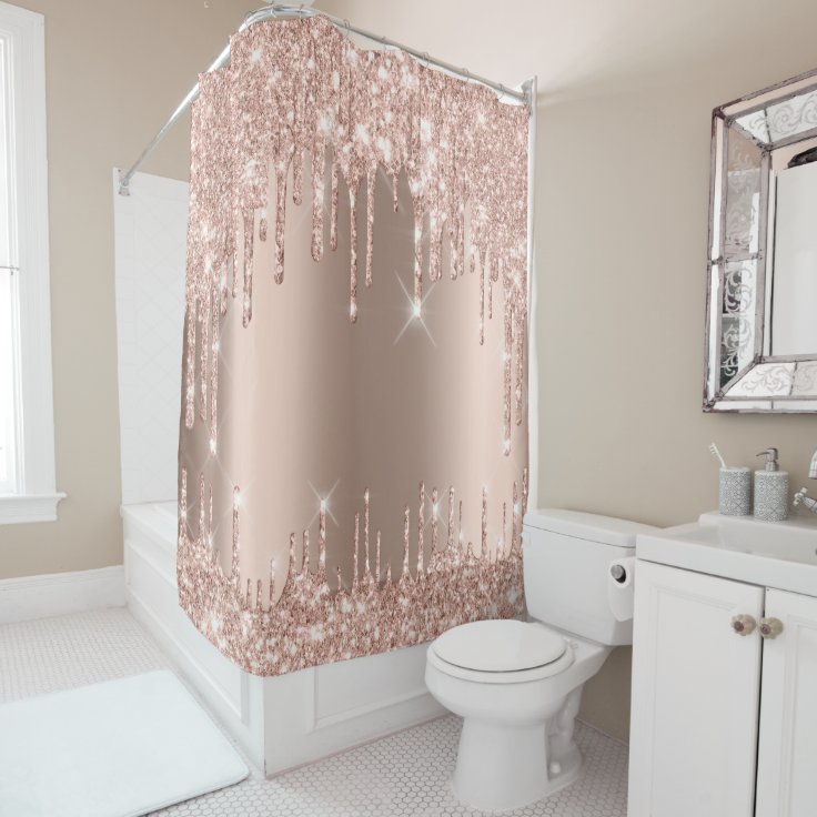 Sparkly Glitter Drips Pink Rose Gold Girly Trend Shower Curtain Zazzle