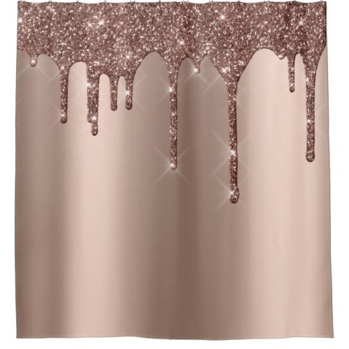 Sparkly Glitter Drips  Rose Gold Skinny Girly Shower Curtain