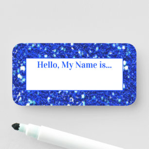 Sparkly Glitter Glam Royal Blue Hello My Name is Name Tag