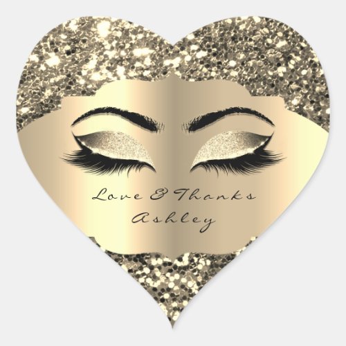 Sparkly Glitter Gold Lash Eyes Love Thanks Girly Heart Sticker