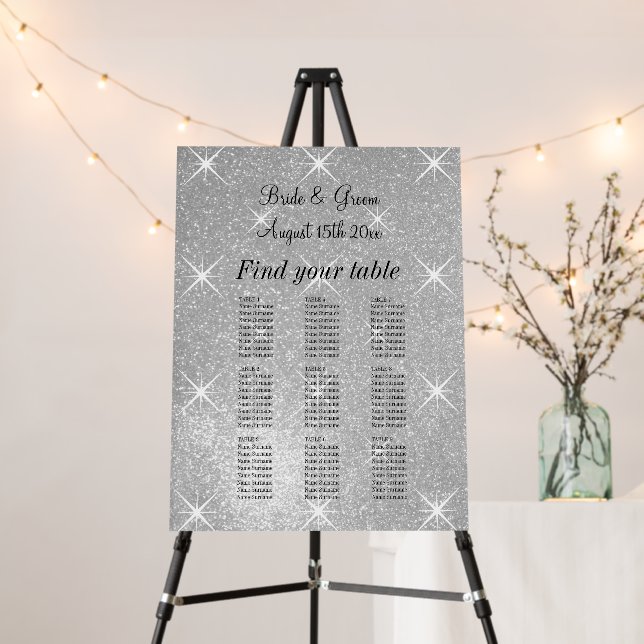 Sparkly glitter guest list wedding seating chart foam board (In Situ (Stand))