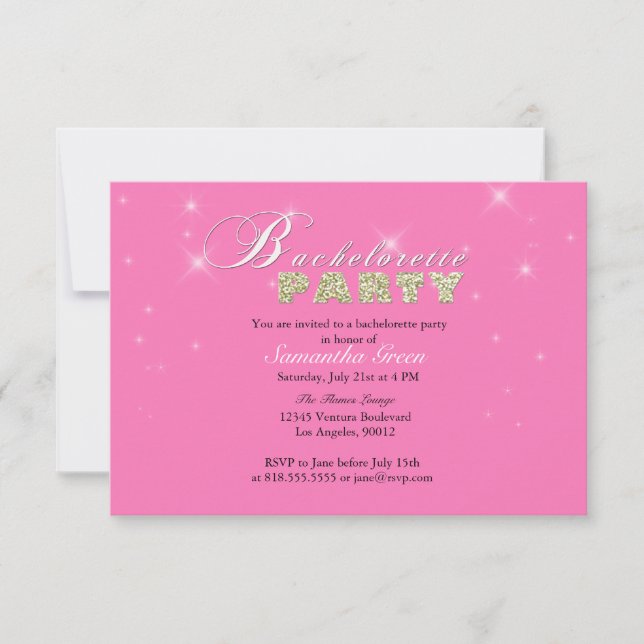 Sparkly Glitter Pink Bachelorette Party Invitation (Front)