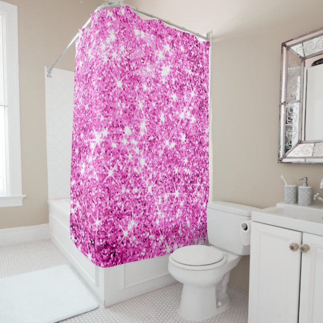 Sparkly Glitter Pink Glitter Spark Abstract Modern Shower Curtain (In Situ)