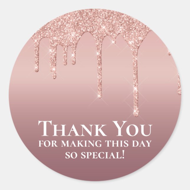 Sparkly Glitter Pink Thank You Favor Classic Round Sticker (Front)