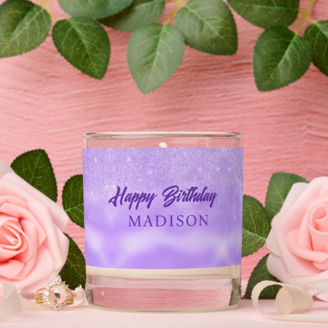 Sparkly Glitter Purple Background Scented Candle (Wedding)