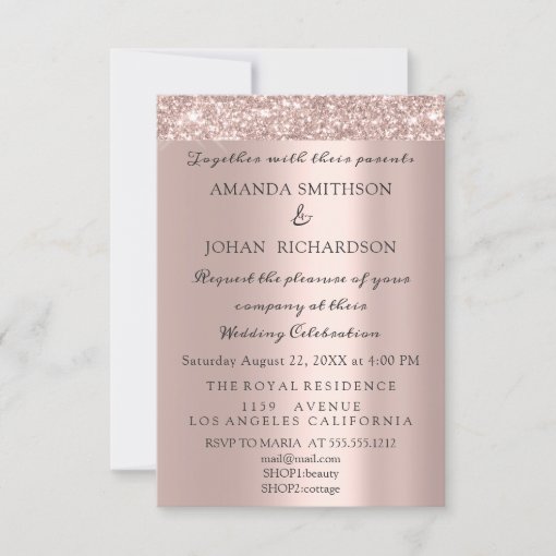 Sparkly Glitter Rose Gold Elegant Wedding Glitter Invitation | Zazzle