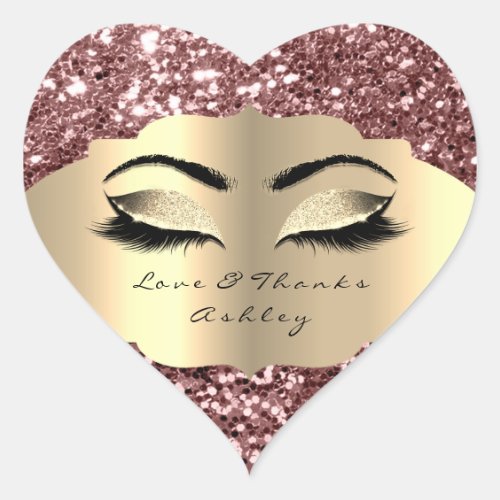 Sparkly Glitter Rose Gold Lash Love Thanks Girly Heart Sticker