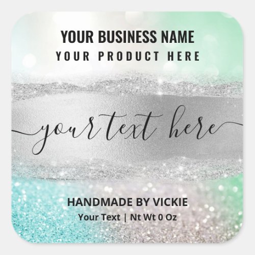 Sparkly Glitter Silver Blue Mint Product Labels