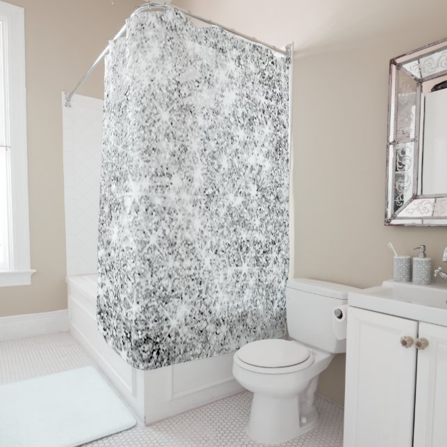 Sparkly Glitter Silver Gray Grey  Abstract Modern Shower Curtain (In Situ)