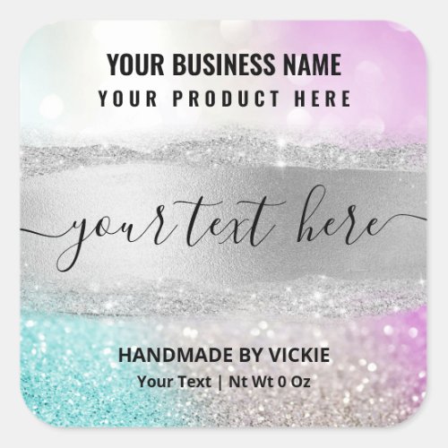 Sparkly Glitter Silver Purple Blue Product Labels