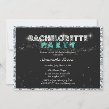 Sparkly Glitter Teal Bachelorette Party Invitation by CleanGreenDesigns at Zazzle