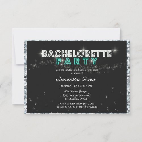 Sparkly Glitter Teal Bachelorette Party Invitation