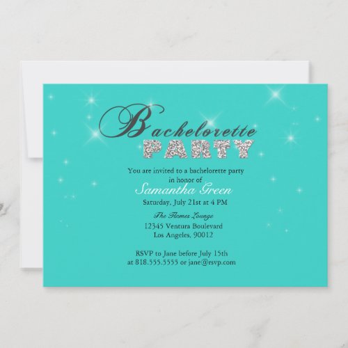 Sparkly Glitter Teal Bachelorette Party Invitation