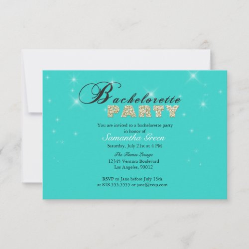 Sparkly Glitter Teal Bachelorette Party Invitation