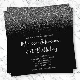 Sparkly Glittery Black 21st Birthday Invitation