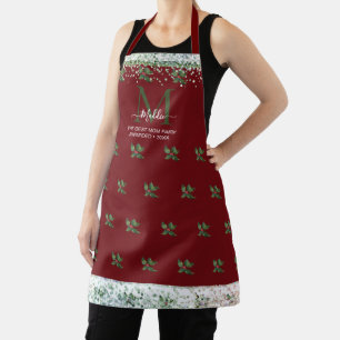 Sparkly glittery glam mistletoe custom Monogram Apron