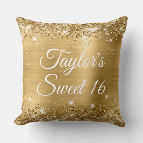 Sparkly Glittery Gold Foil Glam Sweet 16 Large Throw Pillow
