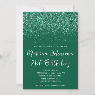 Sparkly Glittery Hunter Green 21st Birthday Invitation